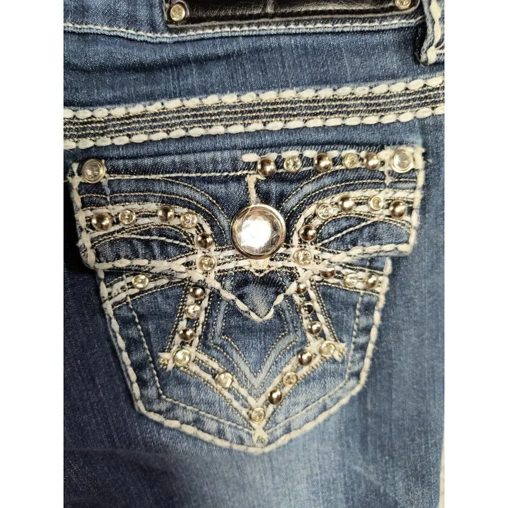 Miss Chic USA Bling Skinny Stretch‎ Flap Pocket Jeans Womens Juniors 5 Waist 29